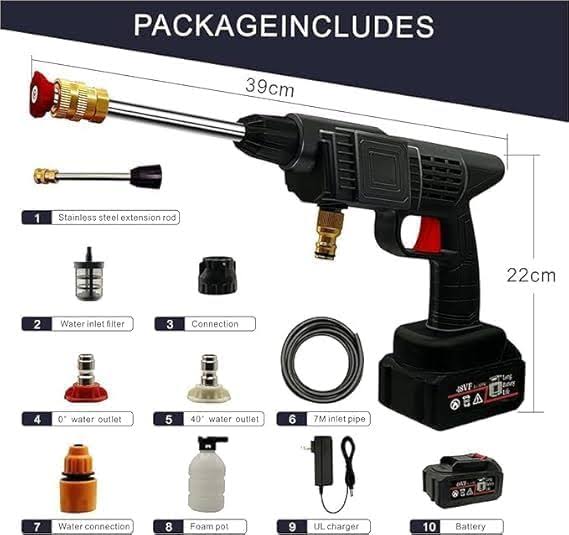 48V Cordless High-Pressure Car Wash Gun | Wireless Foam Jet Washer with Double Battery